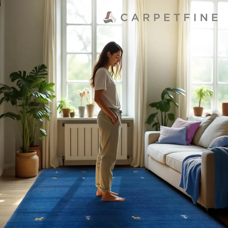 carpetfine 'Gabbeh Uni' Wollteppich, reine Wolle, Blau, 140x200 cm – Bild 7