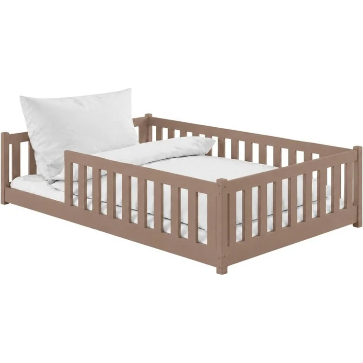 Kids Collective Kinderbett Bodenbett Bett mit Rausfallschutz & Lattenrost Montessori Bett Kinder (Jungen, Mädchen, Kinder, weitere Größen 80x160, 80x180, 90x190, 90x200, 140x200 cm), Gitterbett Jugendbett Einzelbett Milchschokolade 120x200 cm – Bild 2