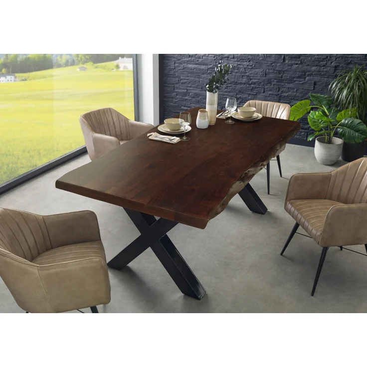 Baumtisch Akazie 220 x 100 x 77 braun lackiert / X-Beine anthrazit glänzend FREEFORM 5 – Bild 2