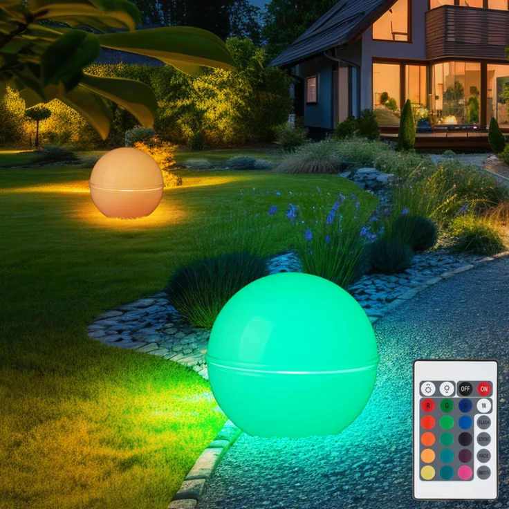 2x RGB LED Steckleuchten, Kugel, weiß, Erdspieß, Kabel, D 30 cm – Bild 2