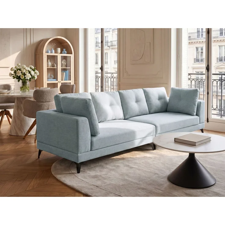 Sofa 4-Sitzer YURI Kunstleinen Hellblau – Bild 3