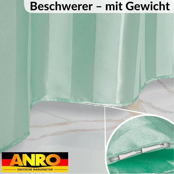 ANRO Duschvorhang aus Italien hochwertiger Badevorhang Textil mit Ösen und Haken Breite 120 cm (Packung, 1-tlg, Duschvorhang inkl. Aufhängeringe), robuster Vorhang Stangenaufhängung in Größe 200x120cm in grün – Bild 4