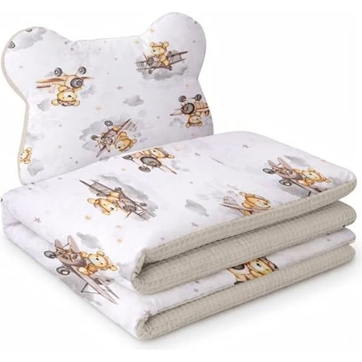 Babynest Nestchen Baby Set für Neugeborene – 5-teilig – Kuschelnest aus 100% Baumwolle & Waffelpique – Babykokon tragbar – für Babybett, Kinderbett & Kinderwagen – OEKO-TEX - Flugzeuge und Sand – Bild 7