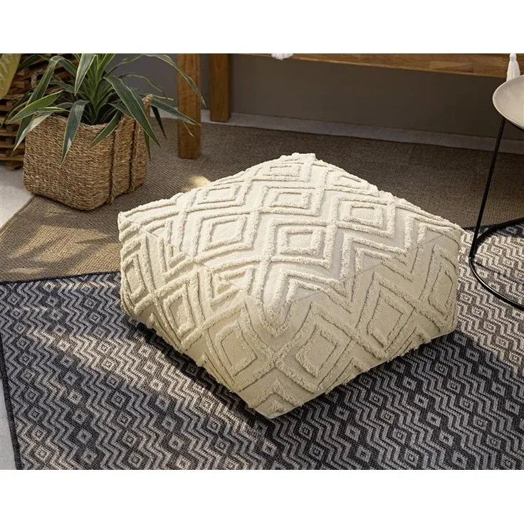 Pouf "Can Marca" creme, 60x60 cm, Sitzkissen 25 cm hoch, Bezug 100% Baumwolle, Bodenkissen