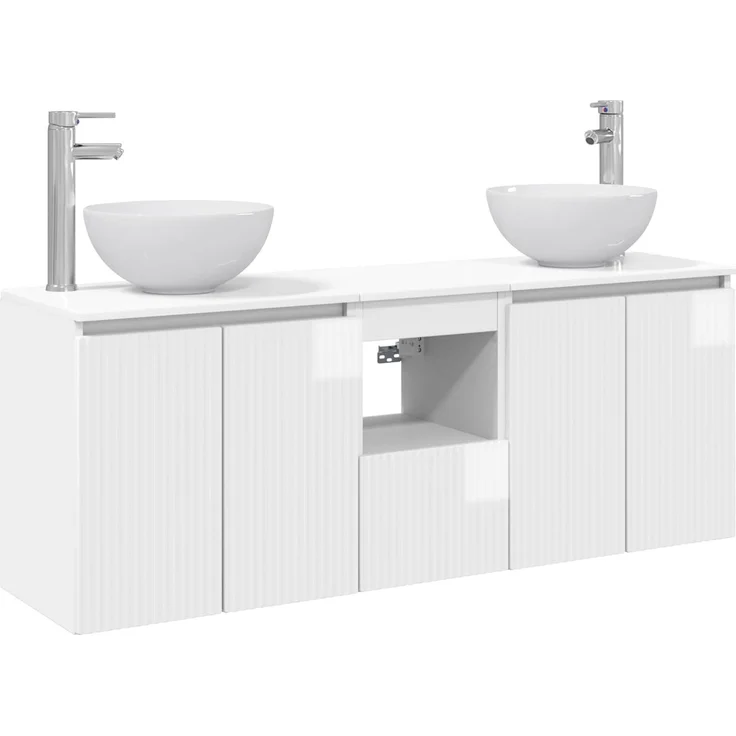 vidaXL Wandhängendes Badezimmerschrank-Set 3 stk. Hochglanz Weiß 3405631 – Bild 2