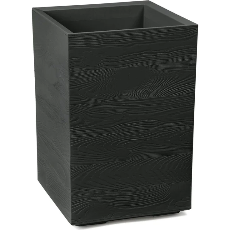 LAMELA Pflanzkübel mit Rollen Höhe 60 cm, 36L – Blumentopf aus Kunststoff in Holzoptik – Übertopf mit Wasserablauf – Modern für Innen & Außen - Wetterfest & Pflegeleicht, Schwarz – Bild 1