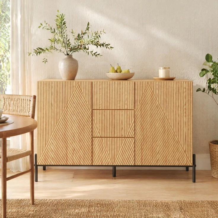DESVIAE Sideboard mit 2 Türen und Schublade 115,5x76x40 cm MDF Natur – Bild 2