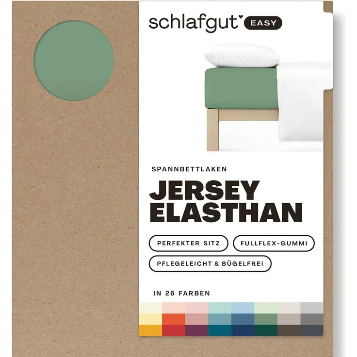 Schlafgut Spannbettlaken EASY JERSEY ELASTHAN Bettlaken, 170 g/m², 95% Baumwolle, 5% Elasthan, Jersey, Gummizug: rundum, (1 Stück), Spannbettlaken bis 30 cm Höhe, bügelfrei, pflegeleicht, perfekter Sitz