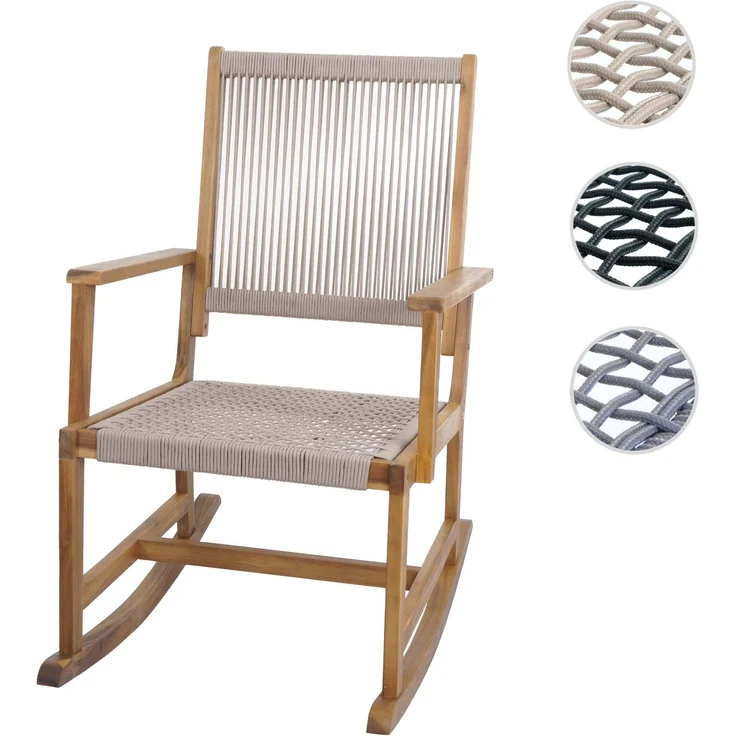 Schaukelstuhl HWC-P73, Garten Outdoor Wippstuhl Relaxstuhl Schaukelliege, Akazie Holz Rope Seilgeflecht ~ beige – Bild 10