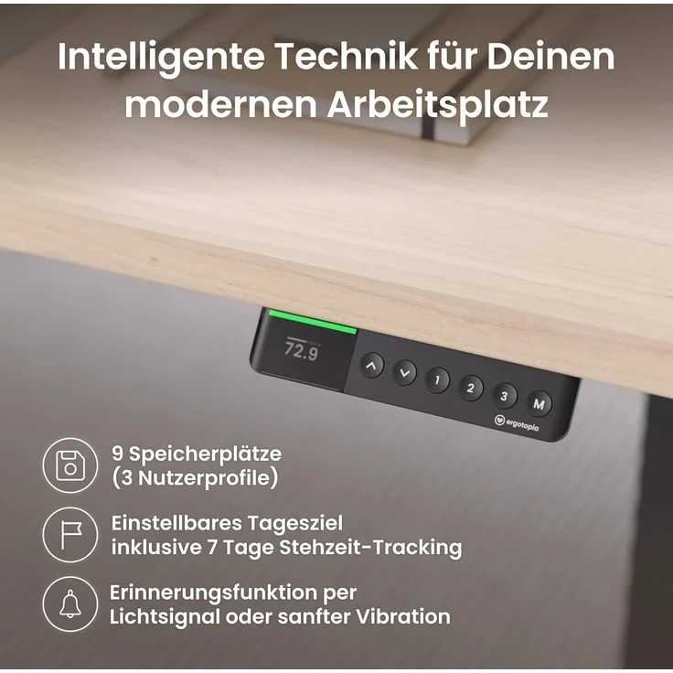 Desktopia Pro X - Elektrisch höhenverstellbarer Schreibtisch / Ergonomischer Tisch mit Memory-Funktion, Ahorn, Gestell Weiß, 180x80 cm – Bild 5