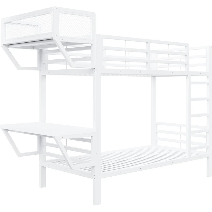 ZUBALIYA Metall-Etagenbett (90 x 200 cm) mit Schreibtisch und Ablagefächern, Lattenrost, platzsparendes Hochbett für Kinder, Jugendliche und Erwachsene, Weiß – Bild 22