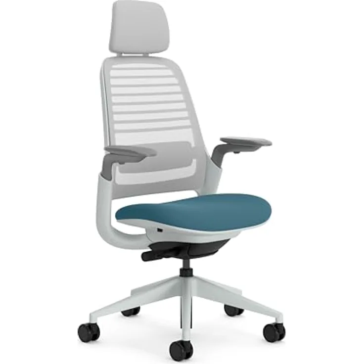 Steelcase Series 1 Ergonomischer Bürostuhl mit LiveBack Lumbalstütze, 4D-Armlehnen, anpassbarer Kopfstütze Türkis