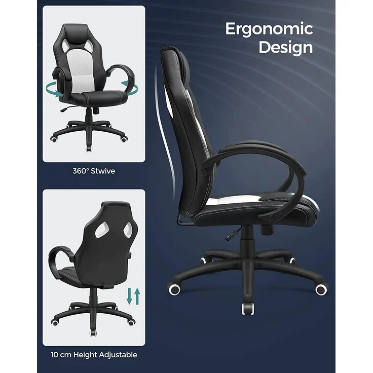 Songmics Racing Stuhl Bürostuhl Gaming Stuhl Chefsessel Drehstuhl PU, schwarz-weiß, OBG56BW – Bild 6