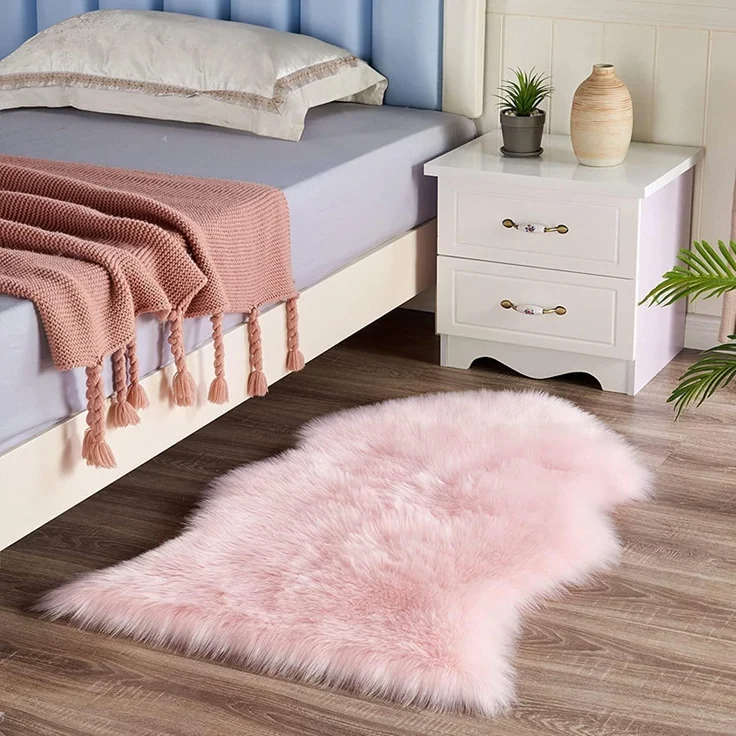 HEQUN Faux Lammfell Schaffell Teppich Kunstfell Dekofell Lammfellimitat Teppich Longhair Fell Nachahmung Wolle Bettvorleger Sofa Matte (60x90 cm, Rosa) – Bild 6