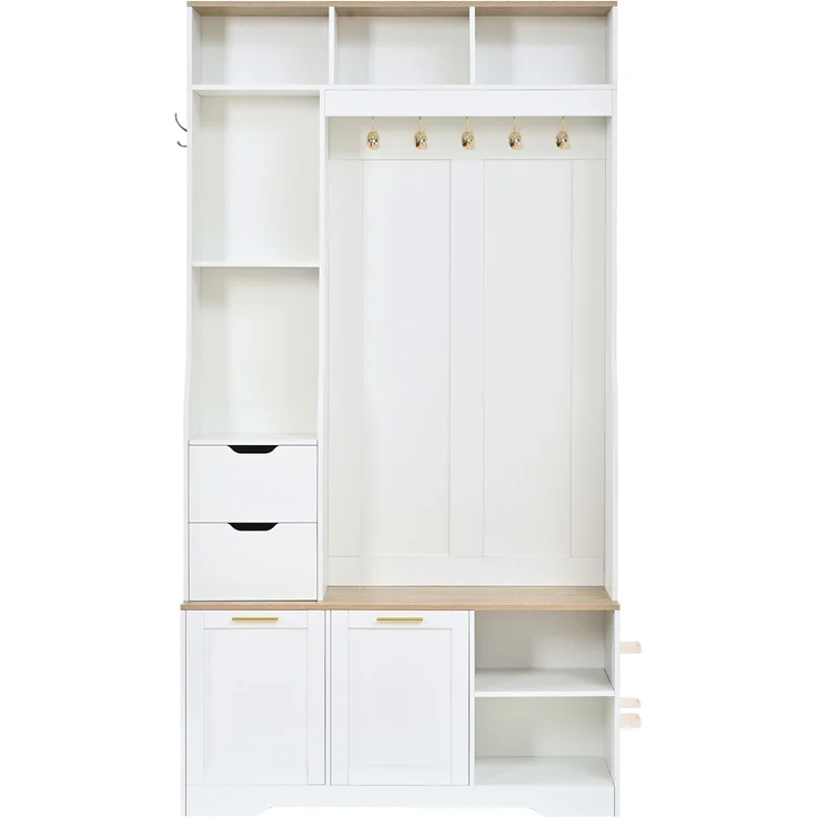 Flurschrank B 100 x T 32 x H 186 cm aus MDF und Spanplatte, mit Sitzbank und LED-Beleuchtung – Bild 6