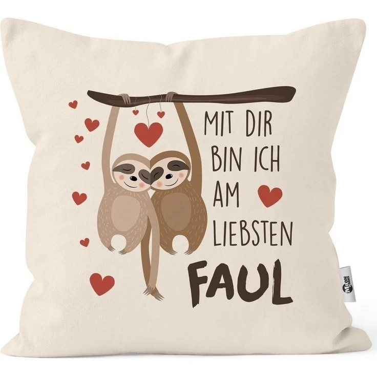 MoonWorks Dekokissen Kissen-Bezug Spruch Mit dir bin ich am liebsten faul Faultier Geschenk Liebe Freundschaft Valentinstag Geburtstag Freund Freundin MoonWorks® – Bild 5