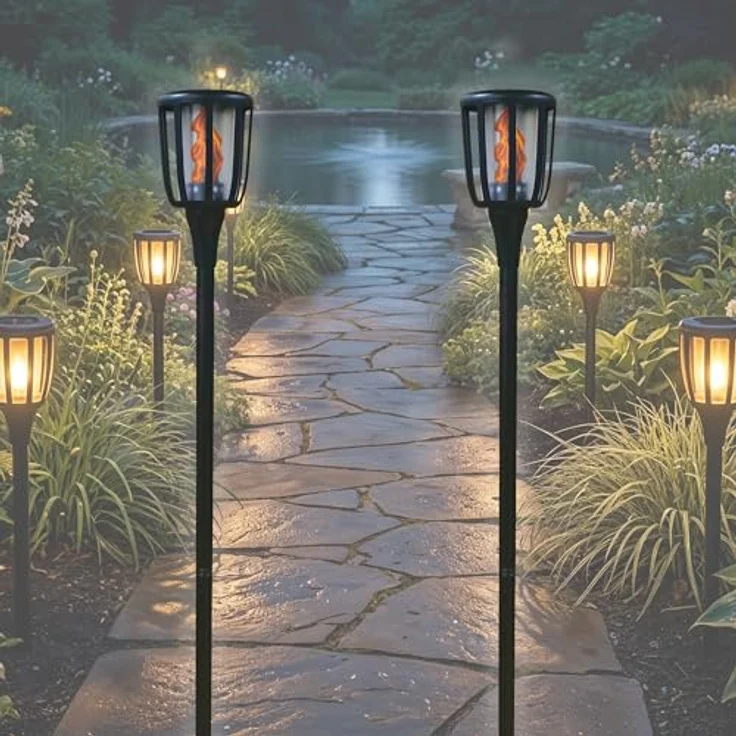 BOLD 2er Set LED Solarfackel mit Flammeneffekt - Garten Fackel Metall 149cm – Bild 1