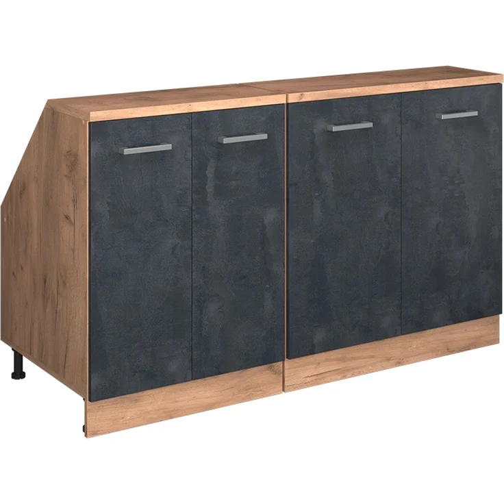 Küchenschrank für Dachschrägen R-Line Schwarz Beton 140 cm 2er Set Schrankkorpuss 60 cm Tiefe Vicco – Bild 1