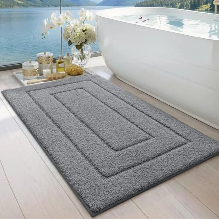 DEXI Badteppich rutschfeste,weicher Badezimmerteppich Wasserabsorbierend Badematte maschinenwaschbar Badvorleger für Dusche,Badewanne und Toilette - Grau,60x110 cm – Bild 2