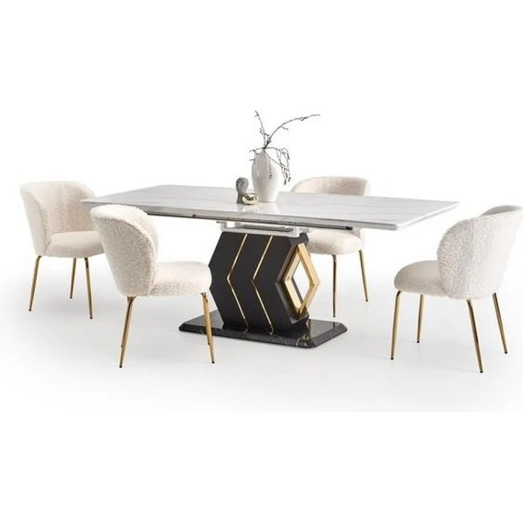designimpex Esstisch Design HA-888 Tisch Marmoroptik - Schwarz Gold ausziehbar 160 bis 200 – Bild 4