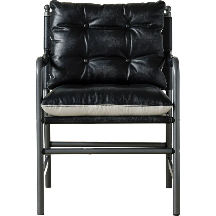 Akzentstuhl 60cm×62cm×90cm aus Leder und Metall – schwarzer Loungesessel im Mid-Century-Design – Bild 7