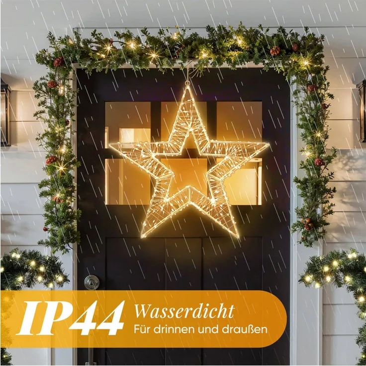 Salcar LED-Lichterkette Lichtkranz LED 3D-Dekokranz Weihnachtskranz Hängekranz Innen & Außen, 2er-Set/Ø35cm 400LED/ 8 Modi/ Timer & Memory Stern Lichterkreis – Bild 3