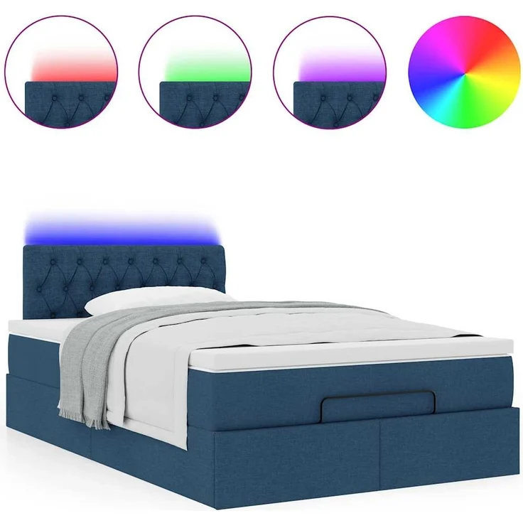 vidaXL Ottomane Bett mit Matratze & LEDs Blau 120x200 cm Stoff 3312387 – Bild 4