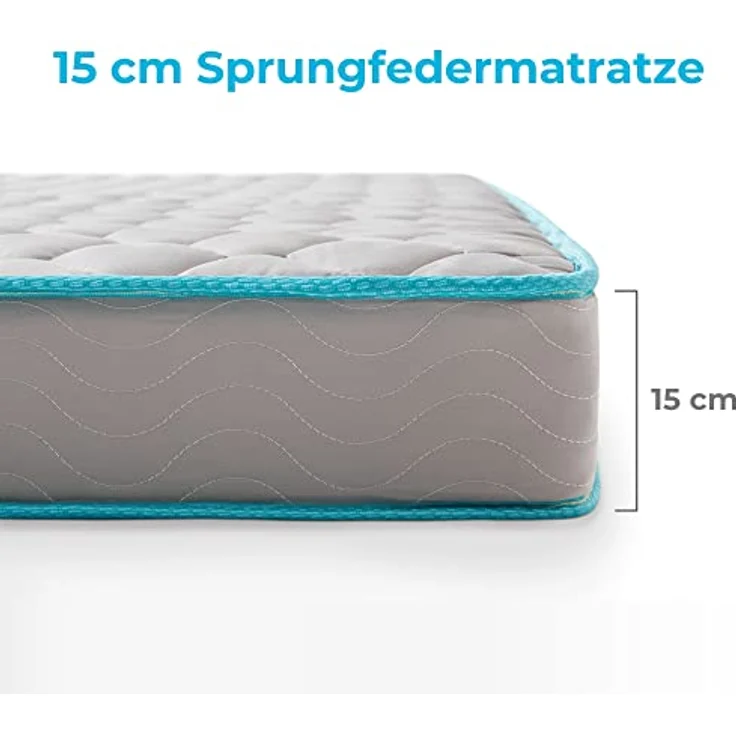 Linenspa Bett 180x200 cm mit Matratze und Lattenrost – 33 cm hohes Bettgestell mit 15 cm Federkernmatratze – Metallbett klappbar – Bild 3