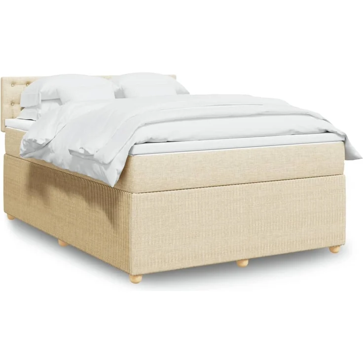 vidaXL Boxspringbett mit Matratze Creme 140x200 cm Stoff 3289798 – Bild 1