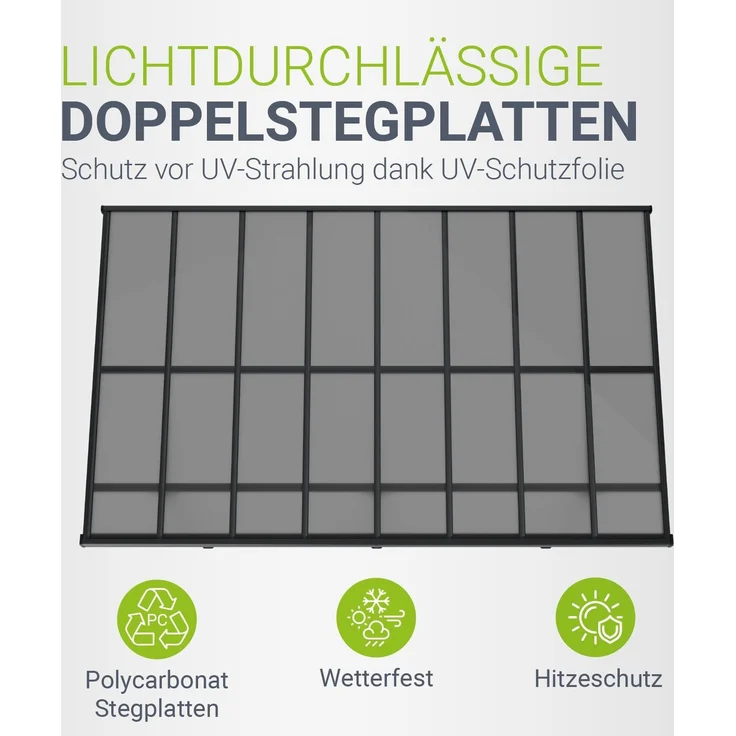 Juskys Terrassenüberdachung Borneo 5x3 m – Aluminium Terrassendach mit Doppelstegplatten Sonnenschutz Wandmontage Überdachung für Terrassen Dunkelgrau – Bild 4