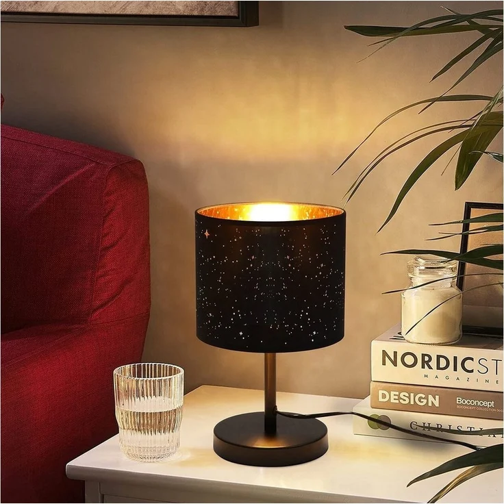 Nettlife Nachttischlampe Tischleuchte E27 Sternenhimmel Stoff-Schirm, mit Kippschalter, LED wechselbar, für Schlafzimmer Wohnzimmer Esszimmer – Bild 2