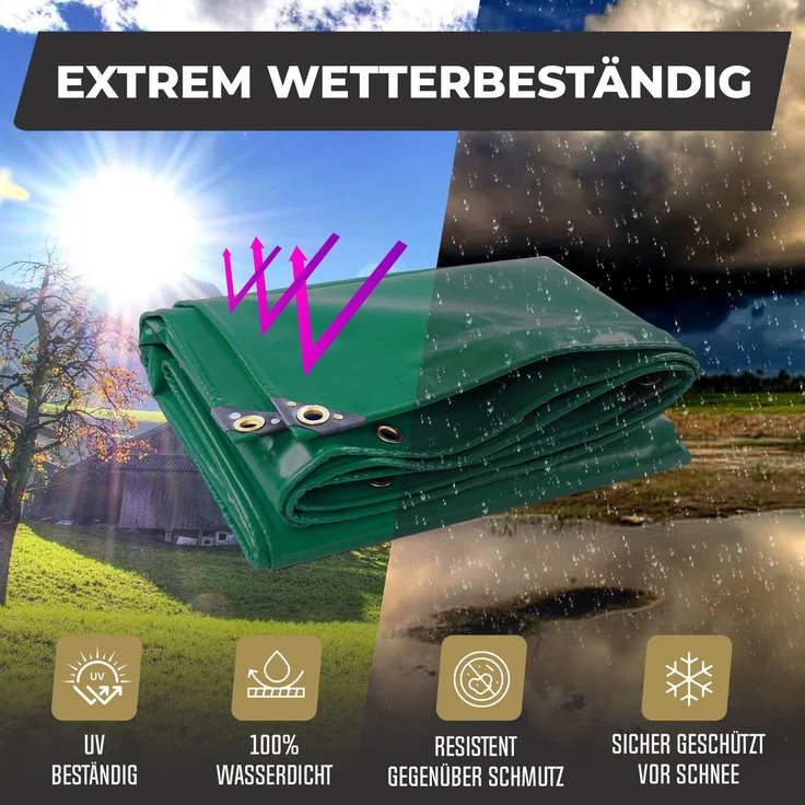ROTFUCHS Premium Abdeckplane mit Ösen, 700 g/m² PVC RipStop-Gewebe Reißfest & Wasserdicht | Universell für Pool, LKW, Holz Gartenmöbel | Abdeckung, Schutzplane, Gewebeplane, Grün, 300x200 cm – Bild 4