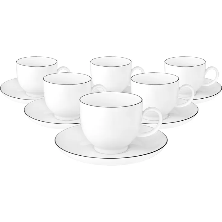 Seltmann Weiden Lido Black Line Kaffeetasse mit Untertasse 220 ml 6er Set