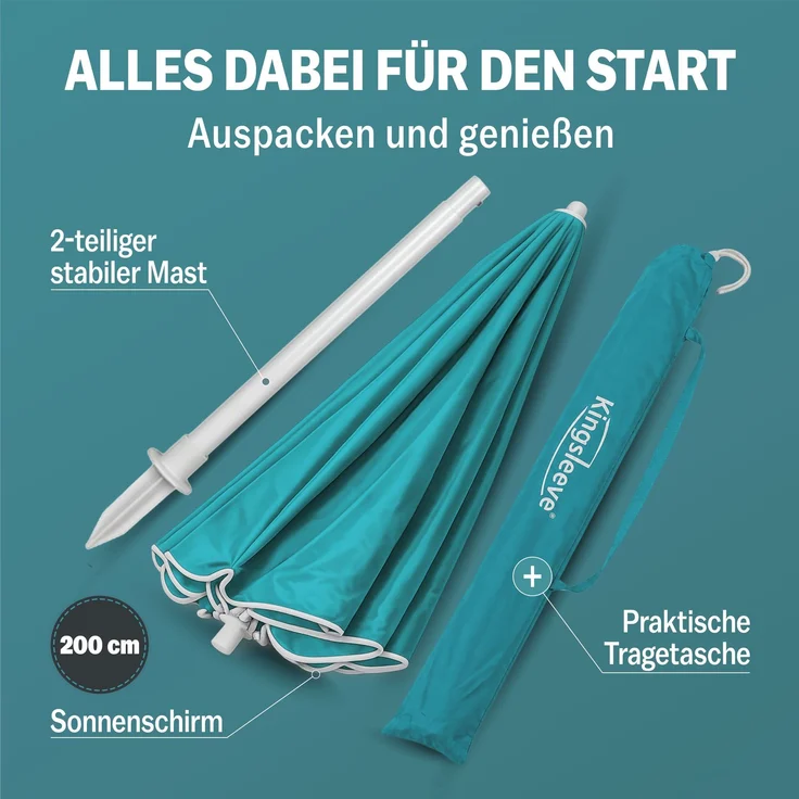 Kingsleeve Sonnenschirm 180cm türkis wasserabweisend – Bild 4