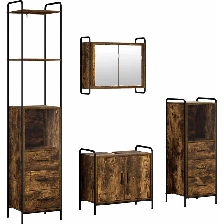 vidaXL Badezimmerschrank-Set 4 stk. Räuchereiche 40 x 36 x 200,5 cm 3444665 – Bild 2