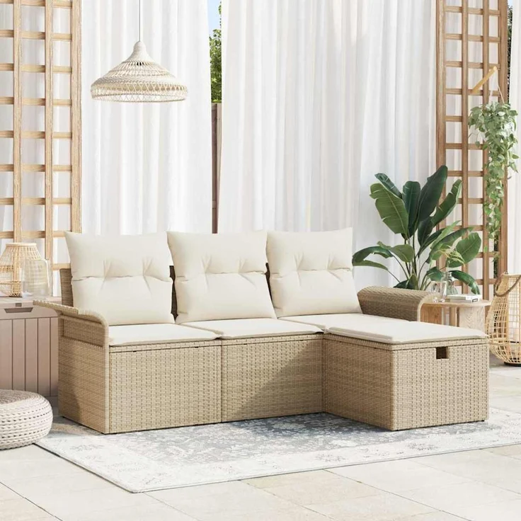 vidaXL Gartensofa-set mit Kissen 4 pcs Beige und Creme Poly-Rattan 3358850 – Bild 1