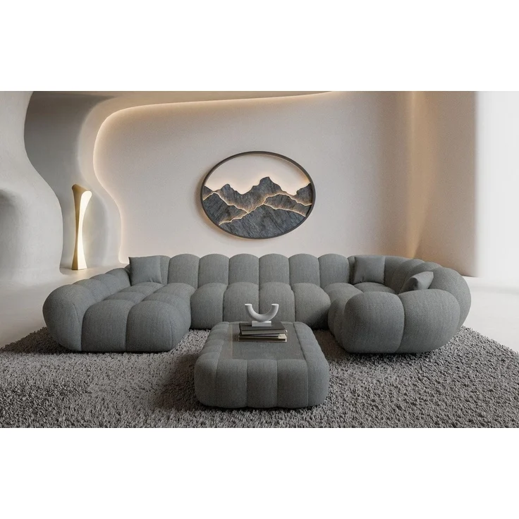 Sofa Dreams Wohnlandschaft Maleron U Form Design Stoffsofa, 6-Sitzer, Polsterecke, Ottomane links, Strukturstoff Dunkelgrau – Bild 5