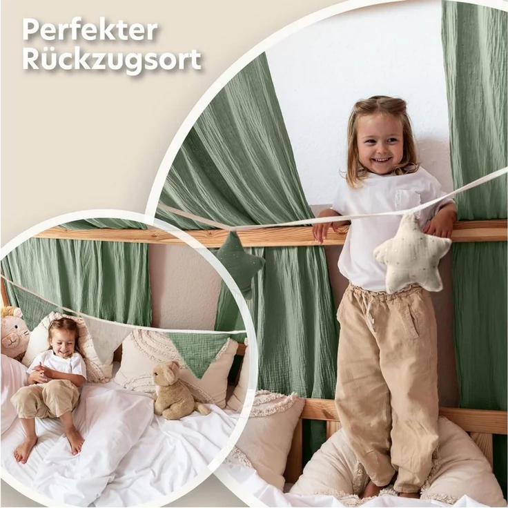 lilimaus Betthimmel Musselin Hausbett Himmel für Kinderzimmer mit Gold Applikation, Musselin Betthimmel aus Baumwolle für Kinderzimmer-Deko – Bild 2