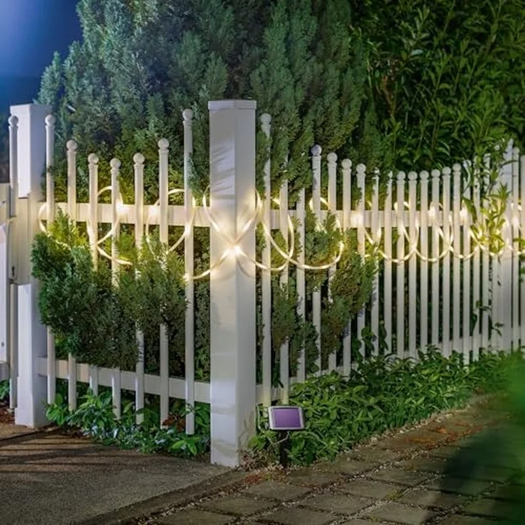 Solar Lichtschlauch, 10m, 100 LEDs, warmweiß, Zuleitung 2m, Akku, Solarmodul, Erdspieß, Wintergarten, Außenlichterkette, Hochzeitsdeko, Weihnachtsbeleuchtung, außen, wetterfest, 102174 – Bild 2