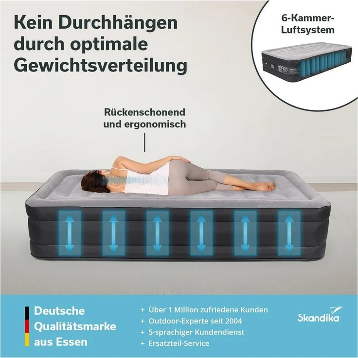 Skandika Luftmatratze Sveja Flex / Plus / Premium, selbstaufblasend mit Pumpe, 1 bis 2 Personen, 150 - 300 kg belastbar, Tragetasche, Kabelfach – Bild 3