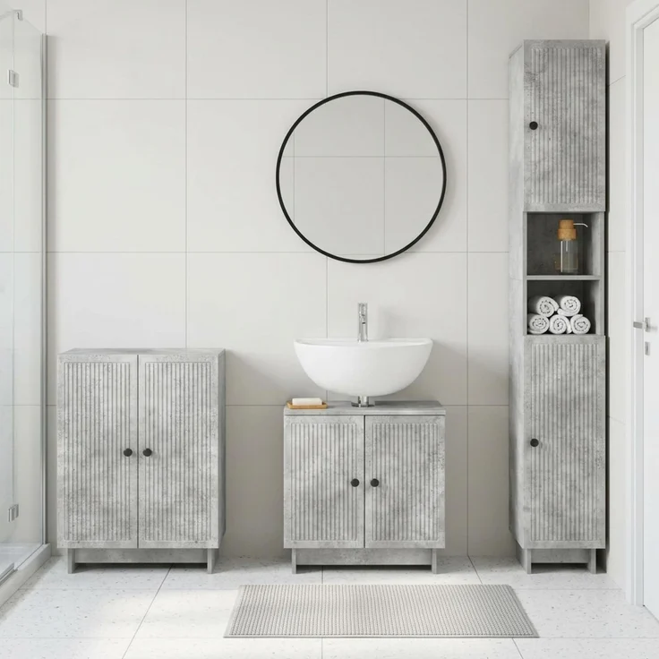vidaXL 3-teiliges Badezimmer-Schranksystem EDE Betongrau Holzwerkstoff 3417417 – Bild 1