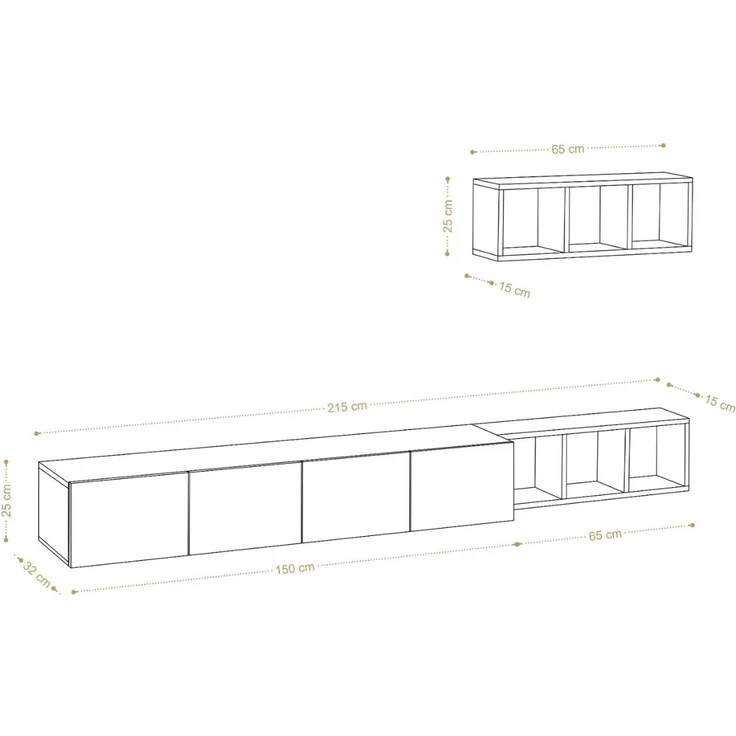 Calicosy TV-Schrank 4 Türen Weiß mit Eichenregal L215 cm - PIA - Weiß – Bild 3