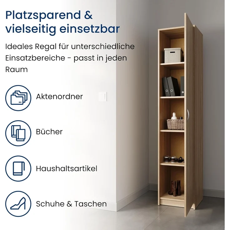 Home Collective Regal mit 5 Ebenen Aktenschrank mit 4 Einlegeböden und 1 Tür, in mattem Finish Standregal 39 cm breit sonoma – Bild 3