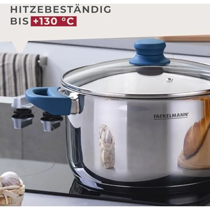 Fackelmann Kochtopf Essential Ø 24 cm aus Edelstahl – Modernes Design, ergonomische Softtouch-Griffe, für alle Herdarten geeignet, Blau – Bild 5