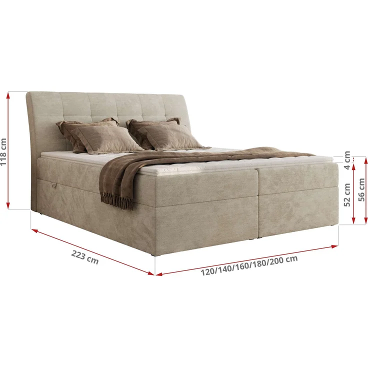 Boxspringbett DAGOS 160x200 cm mit Kopfteil, Lattenrost und Stauraum – Doppelbett mit Matratze & Topper T25 , stabile Konstruktion, Bettkasten, modernes Design - Beige Schenille glatt - H4 – Bild 5