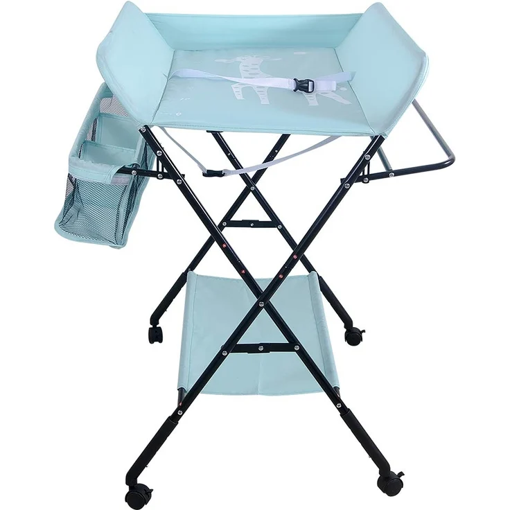 Faltbare Baby Wickelunterlage mit stabiler Struktur, Wickeltisch für Kinder, platzsparender Wickeltisch für Windelwechsel, 4 Rollen mit Bremse, mit Staufächern (80 x 66 x 98 cm) – Bild 7
