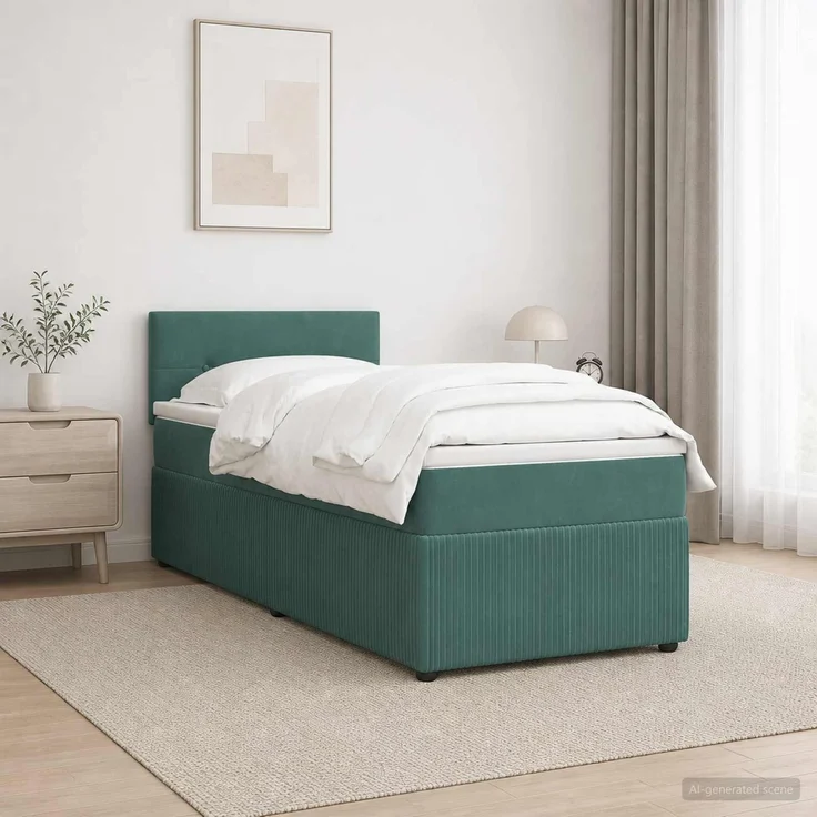 vidaXL Boxspringbett mit Matratze Dunkelgrün 100 x 200 cm Samt 3453086 – Bild 4