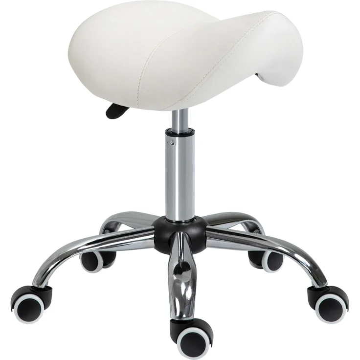 Rollhocker höhenverstellbar Drehhocker 49-61 cm Arbeitshocker drehbar Sattelhocker für Büro Salon Massage Spa Weiß--Weiß--61x52x53cm--CHENHAONING – Bild 2