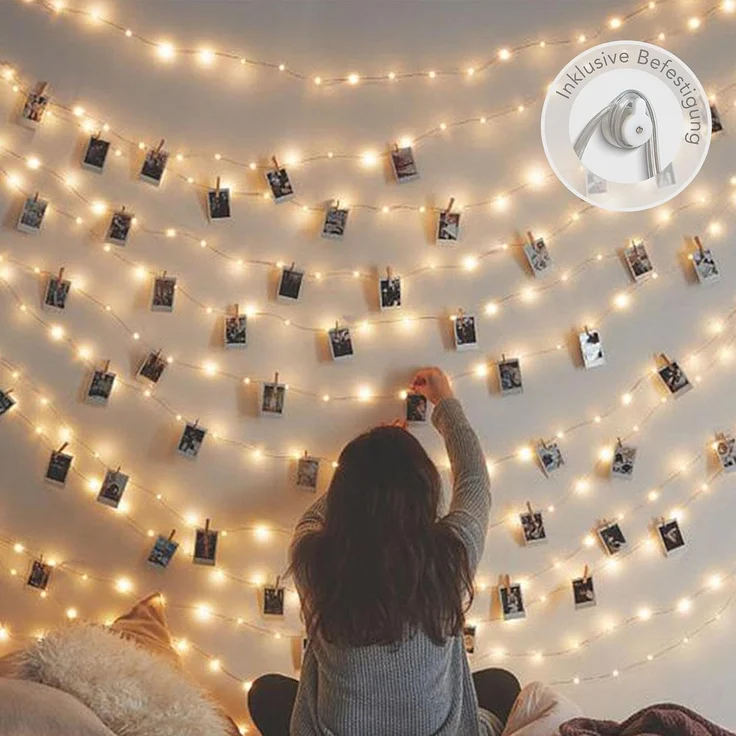 COZY HOME LED-Lichterkette Fotoclip Lichterkette - Batterie und Stecker, 30 Fotoclip LEDs I Timer-Funktion I 6 Meter I Warmweiße LED – Bild 2
