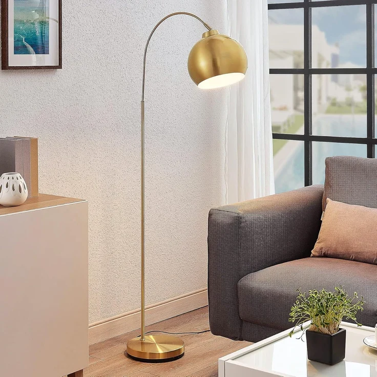 Lindby Stehlampe Moisia, Metall, Gold / Messing IP20, 1 x 15 W LED – Bild 3